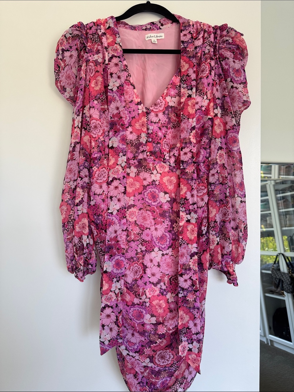 For Love & Lemons Pink Floral Long Sleeve Mini Dress